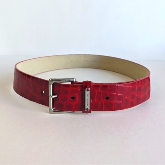 MICHAEL Michael Kors Genuine Leather Belt Patent Leather Red Crocodile 39"/ Med - Picture 1 of 11